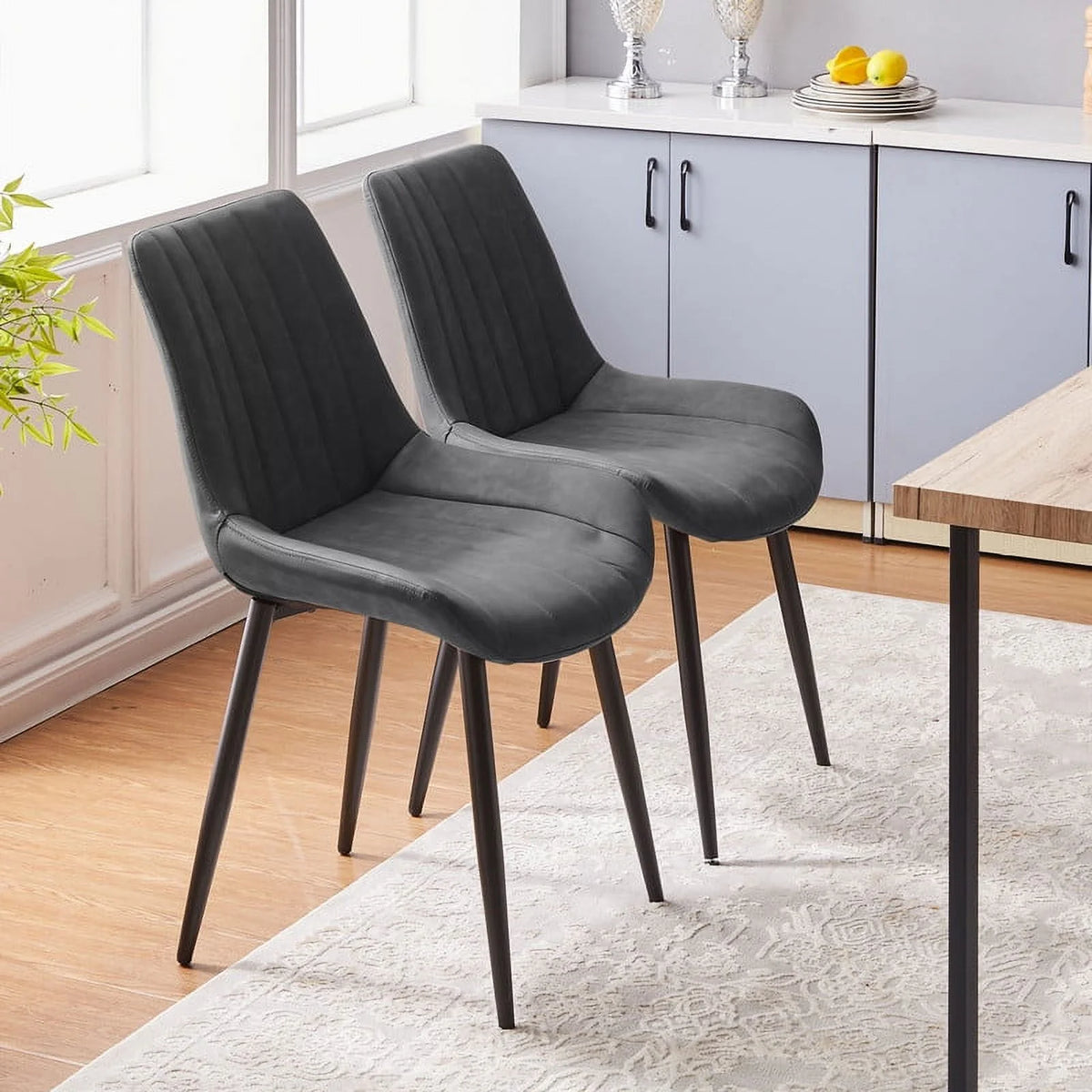 Gray Faux Leather Armless Dining Chairs Set of 2 W267893