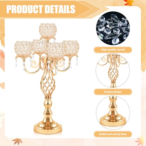 5-Arm Crystal Candelabra Candle Holder Stand with Crystal Bowl A529