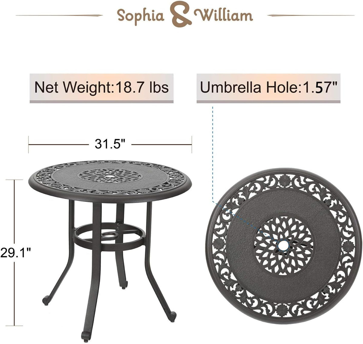 Brown 31.5 Dia x 29.1 H Cast Aluminum Bistro Bar Table B29772
