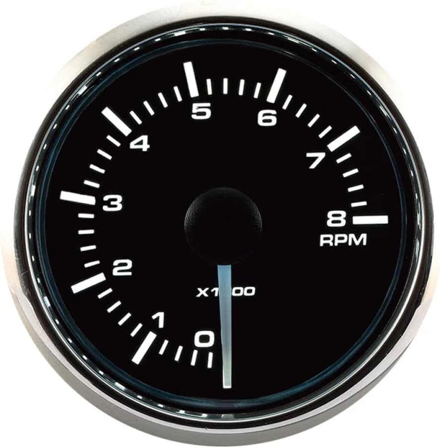 8000 RPM Universal Electronic Tachometer Gauge 52mm White Amber LED Backlit Black Dial Chrome Rim N60127