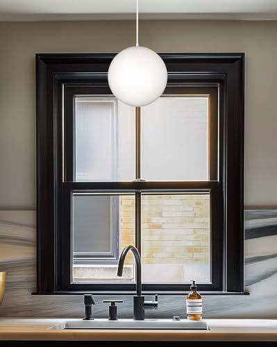 14" Mid-Century Modern Hanging Orb Pendant Light with Smooth Matte White Frosted Diffuser, Cool Brass Finish H5983