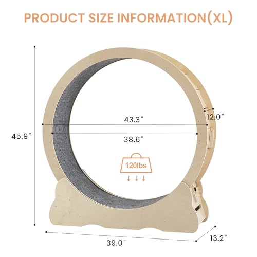 Large Wooden Cat Exercise Wheel, 43.3" L x 13.2" W x 45.9" H I647