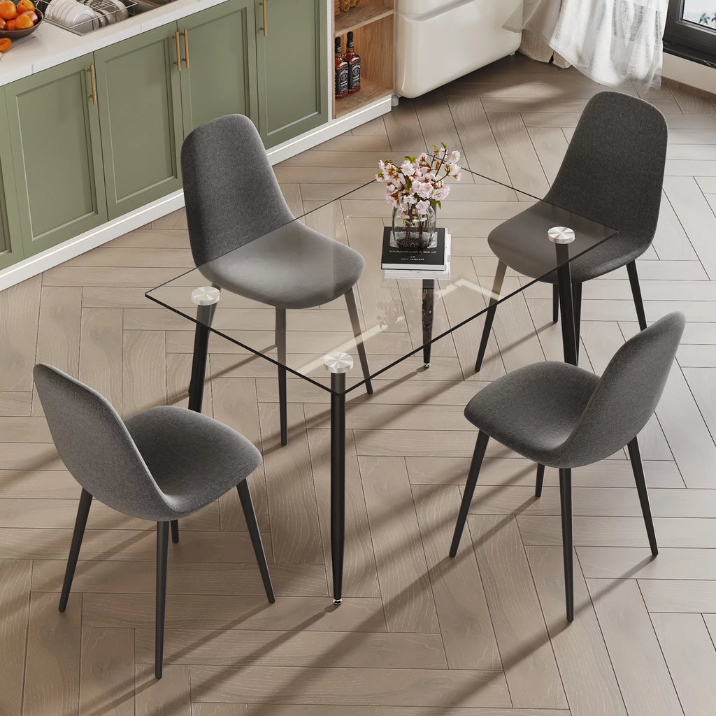 5 Piece Glass Top Dining Table Set with 4 Linen Chairs W53162