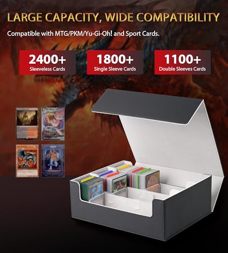 Trading Card Storage Box 2400+ Card Deck Case Black and Gray T634