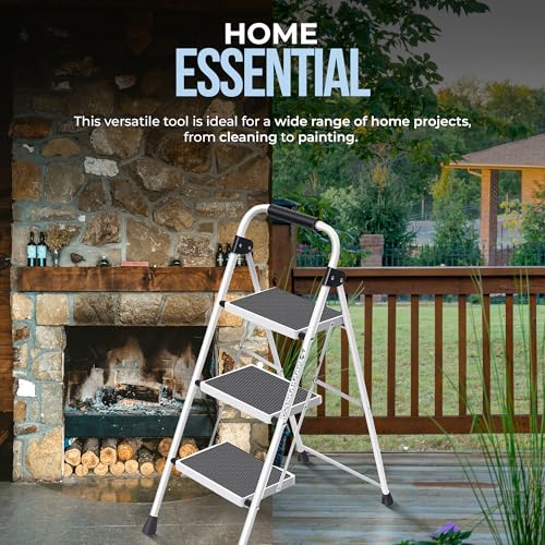 3 Step White Folding Step Stool Z725870