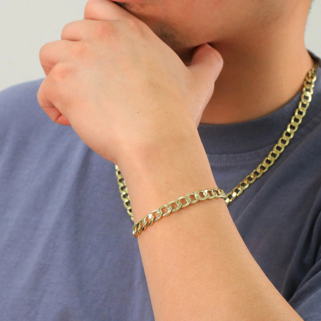 10k Yellow Gold 8mm Cuban Link Chain Bracelet I769