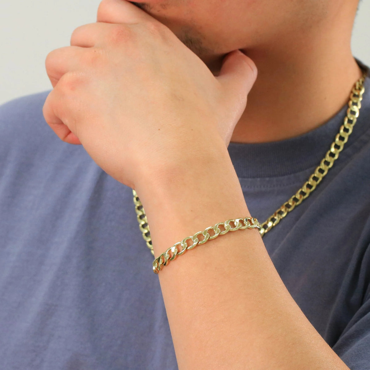 10k Yellow Gold 8mm Cuban Link Chain Bracelet I769