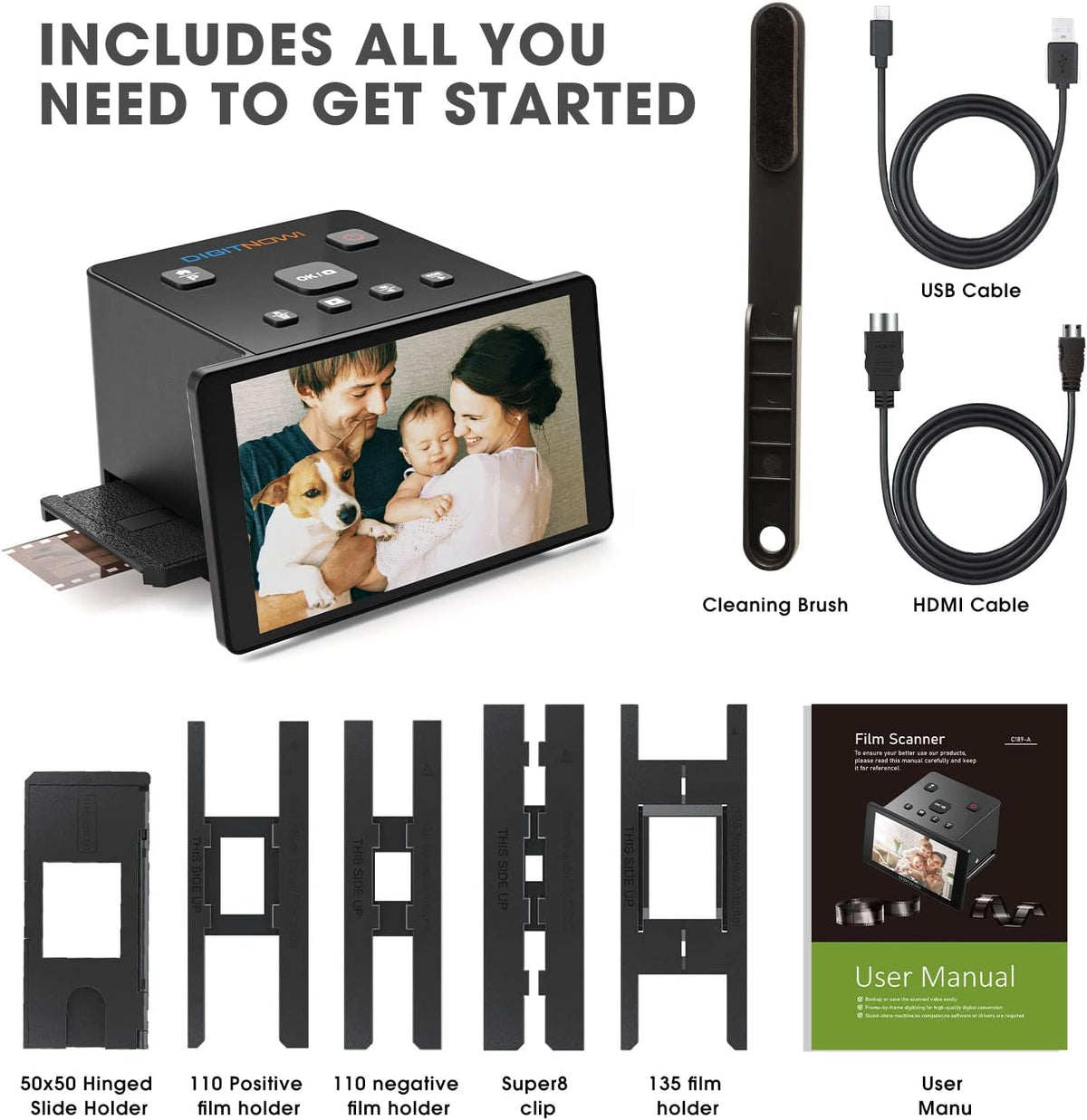 Slide Scanner with 5" LCD Screen for Color & B&W Negatives and 50mm Slides Z234599