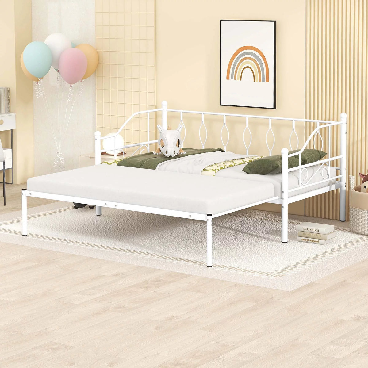 White Twin Metal Daybed with Trundle N7199