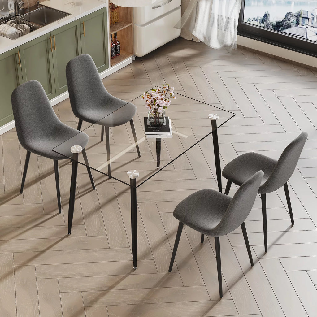 5 Piece Glass Top Dining Table Set with 4 Linen Chairs W53162