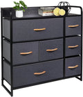Fabric Storage Dresser with 7 Drawers, Metal Frame and Wooden Top, Dark Grey R56311