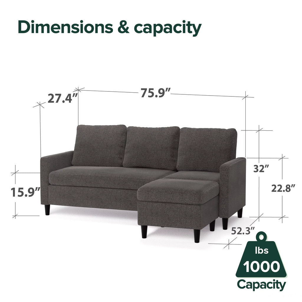 Dark Grey Convertible Sectional Sofa with Reversible Chaise I53941