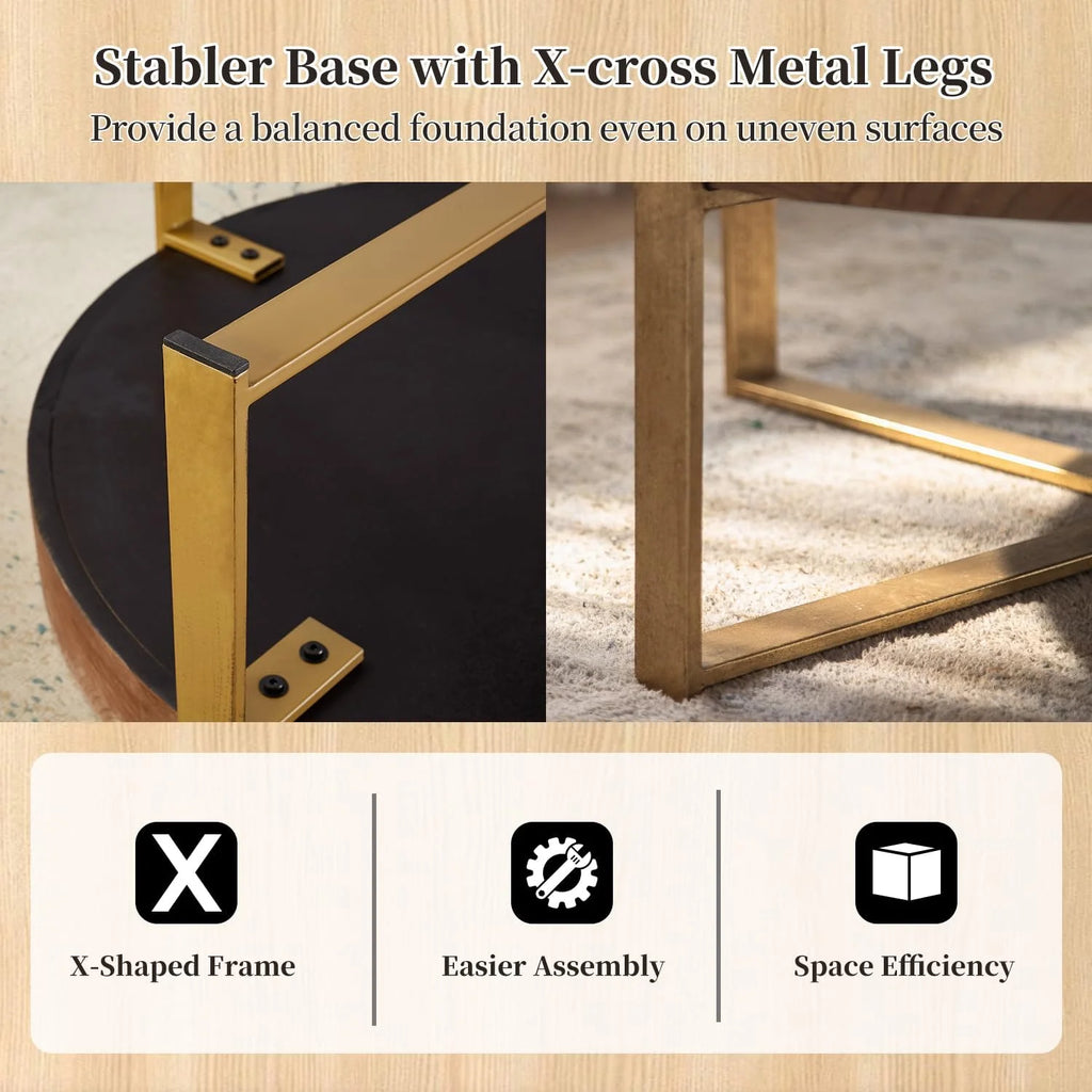 Round Wood Coffee Table with Gold Metal Legs Z869090