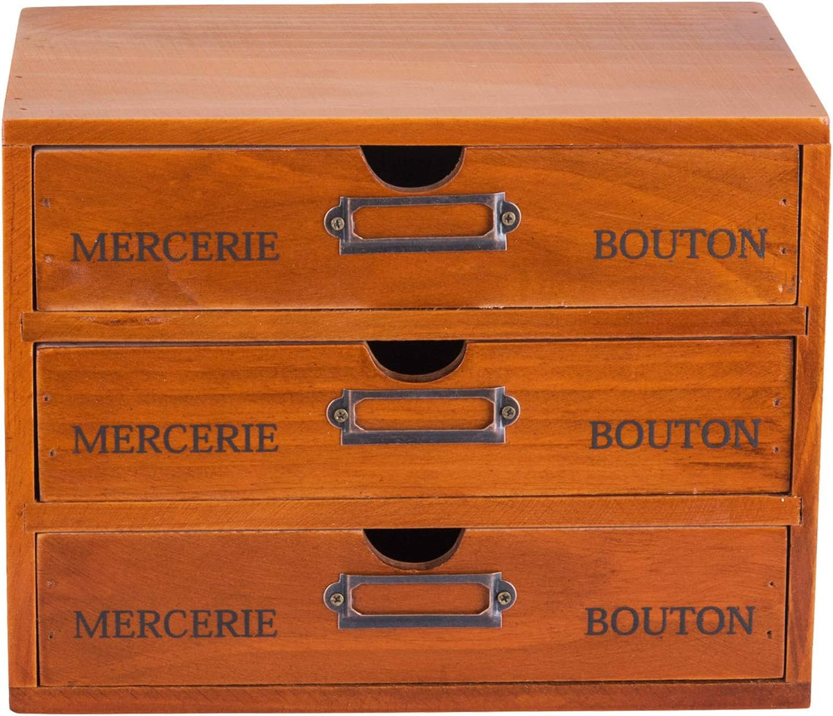 Vintage 3-Drawer Solid Wood Desk Organizer Pack of 2 H4598