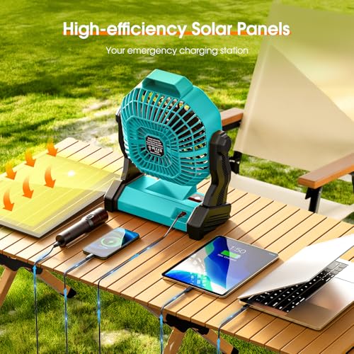 20000mAh Solar Camping Fan with Solar Panel and LED Lantern D74360