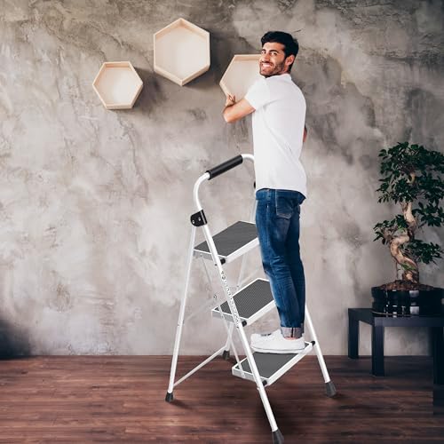 3 Step White Folding Step Stool Z725870