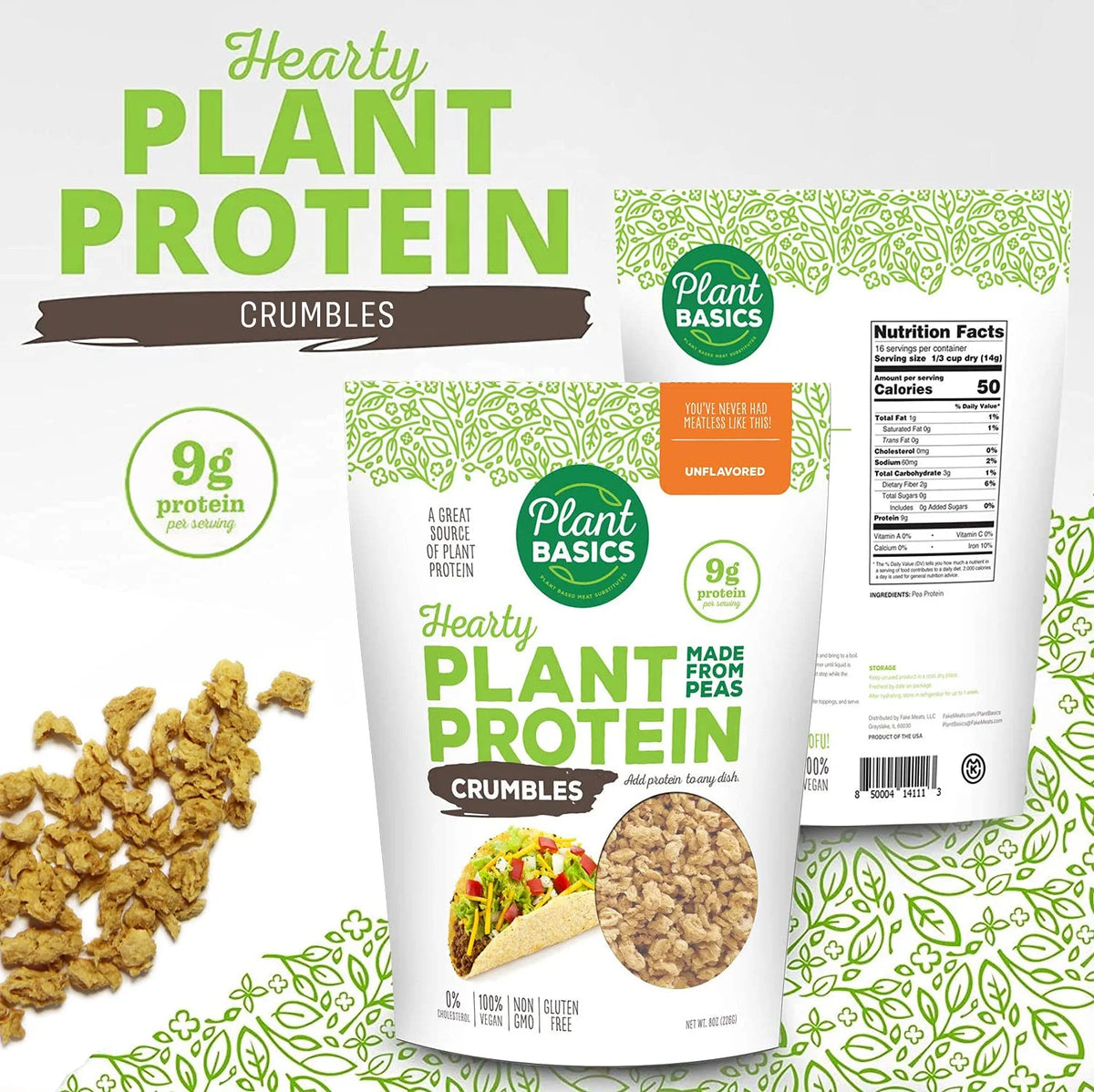 Unflavored Plant Protein Crumbles, 8 oz (Pack of 6) N8745