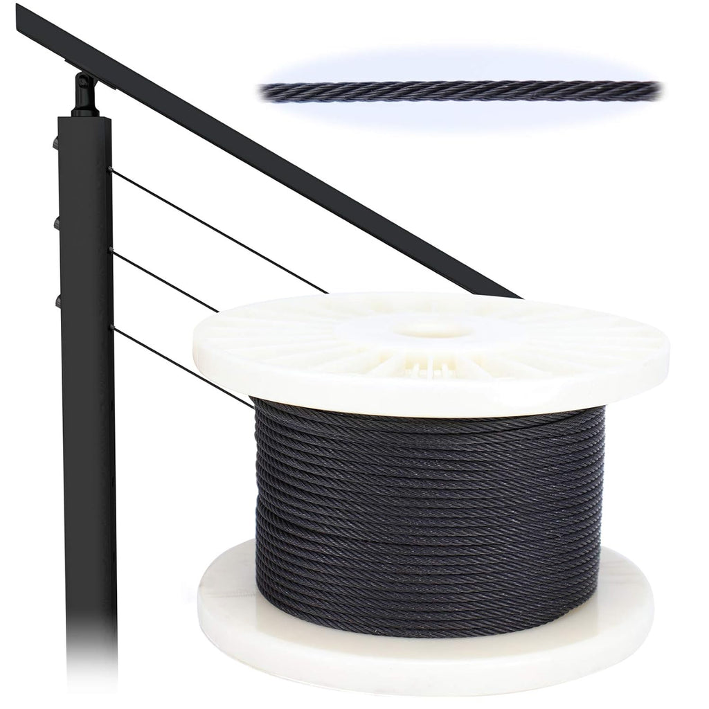 250ft 1/8 Black Wire Rope T316 Stainless Steel Marine Grade 7x7 Strand E234461