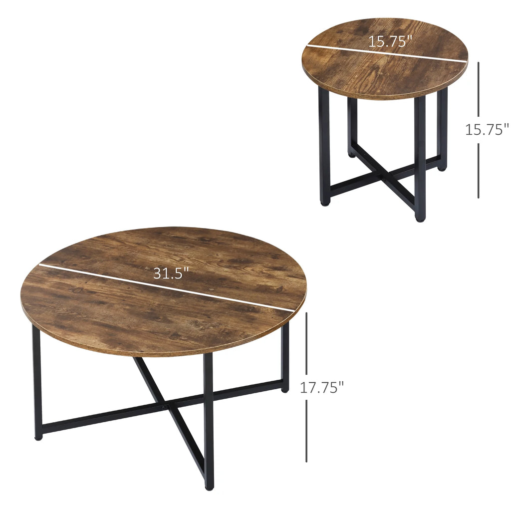 Round Coffee Table Set of 2 with Metal Frame H229
