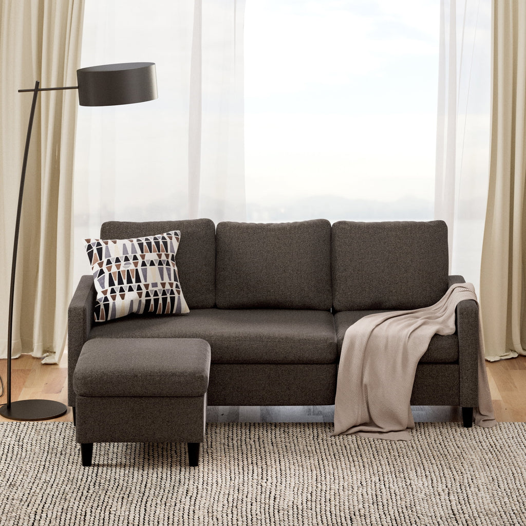 Dark Grey Convertible Sectional Sofa with Reversible Chaise I53941