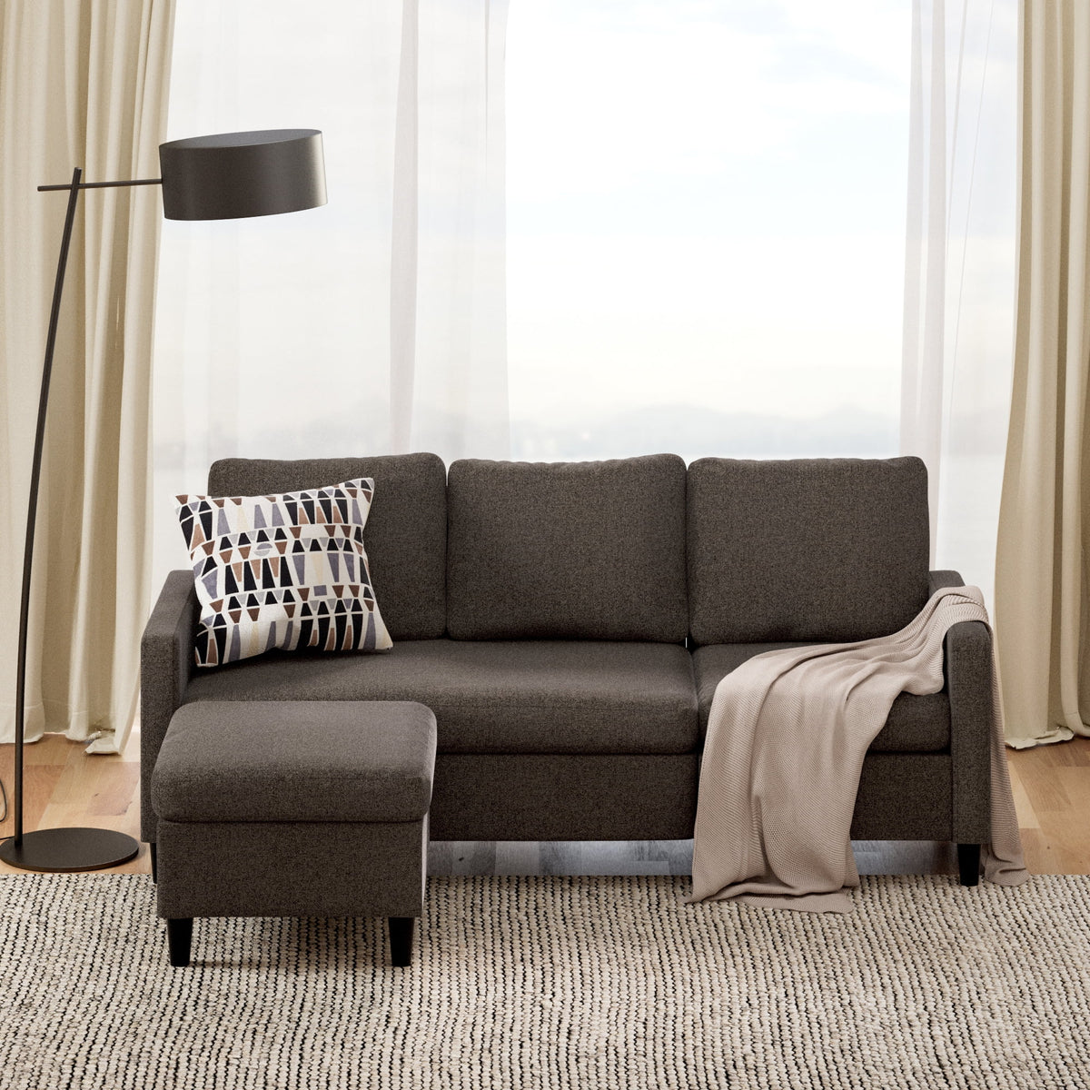 Dark Grey Convertible Sectional Sofa with Reversible Chaise I53941