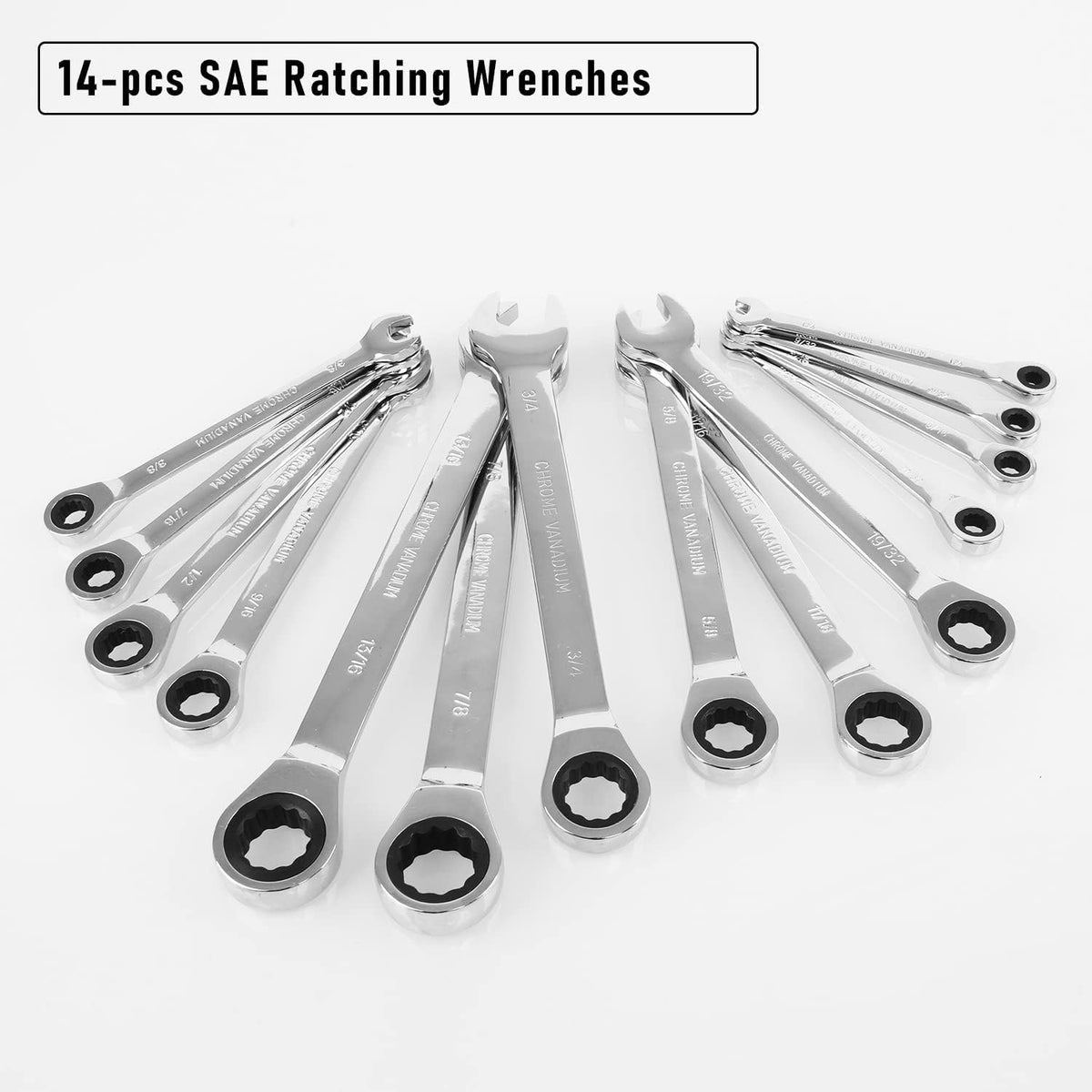 14-Piece Ratcheting Combination Wrench Set, Chrome Vanadium Steel F4841