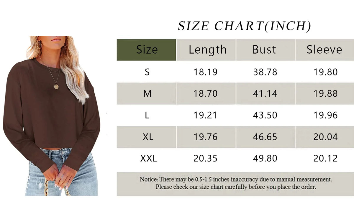 Women Long Sleeve Cropped T-Shirts Solid Tops S-2XL M148225