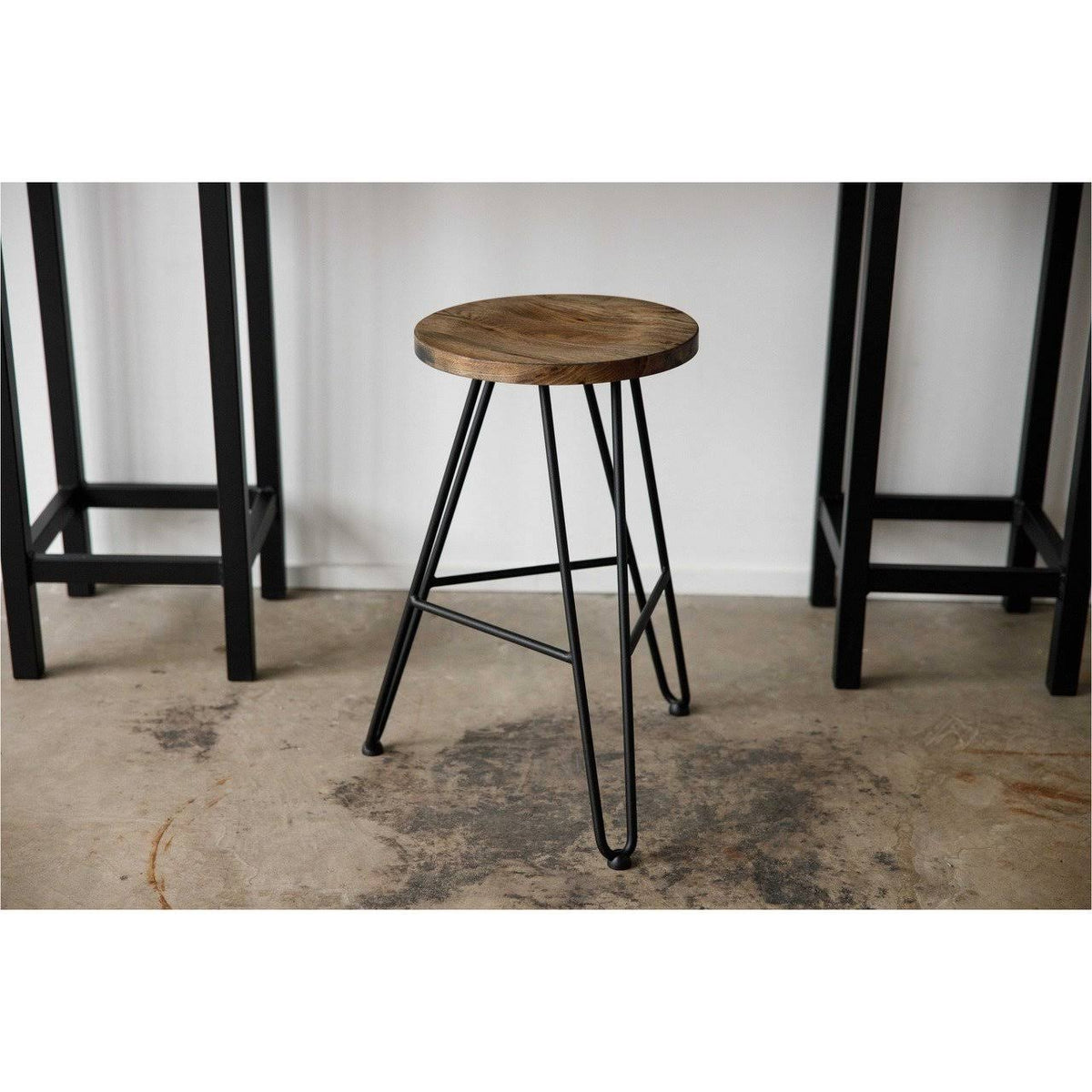 Natural Brown Ash Wood and Steel Bar Stool C98117