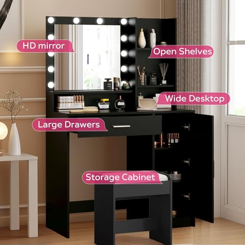 White Vanity Desk with Mirror and Light Y694