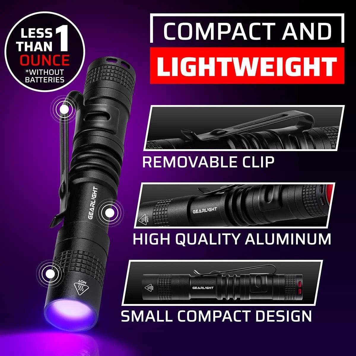 Black Light UV Flashlight 2 Pack 365 nm Mini Blacklight Pen Flashlight C843