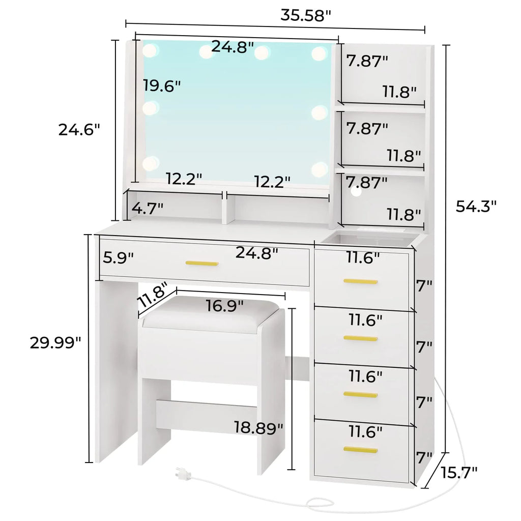 White Vanity Set with Mirror and Lights J660334