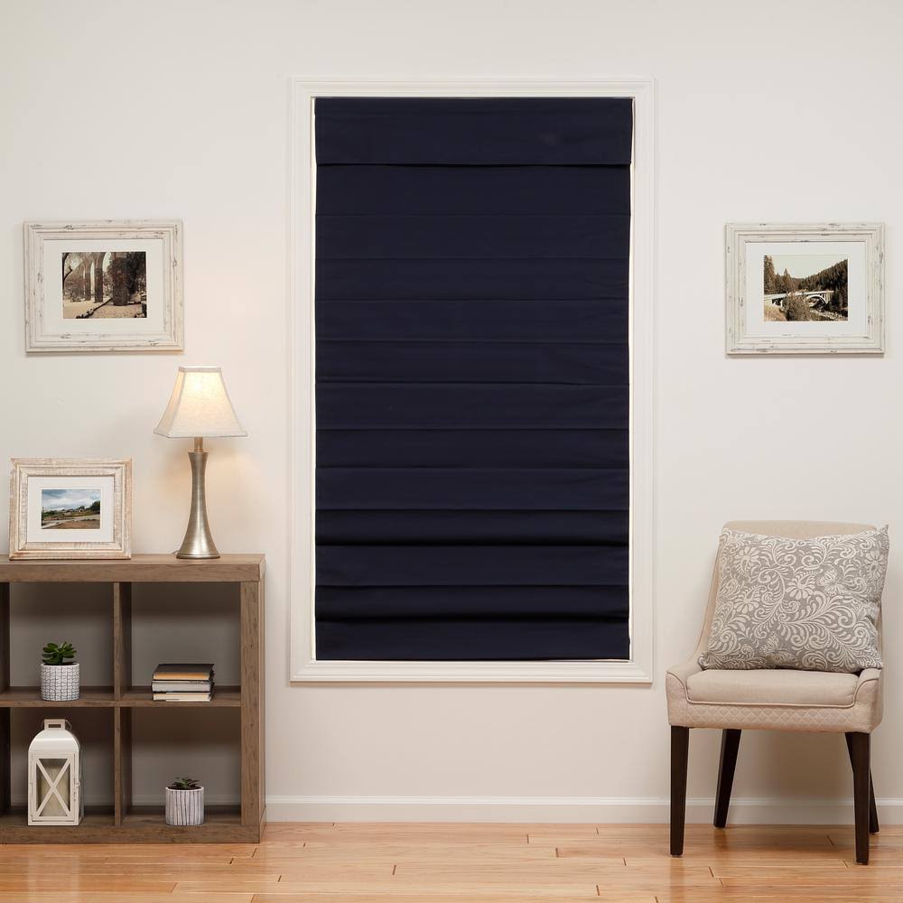 Navy Cordless Blackout Cotton Roman Shade 30 in. W x 72 in. L E84081