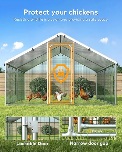 Large Metal Chicken Coop Run with Spire Roof Outdoor Poultry Cage with Waterproof UV-Resistant Cover (8.9’ W x 11.8’ L x 6.6’ H) H441