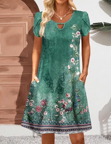 Casual A-Line Floral Mini Dress with Pockets F628