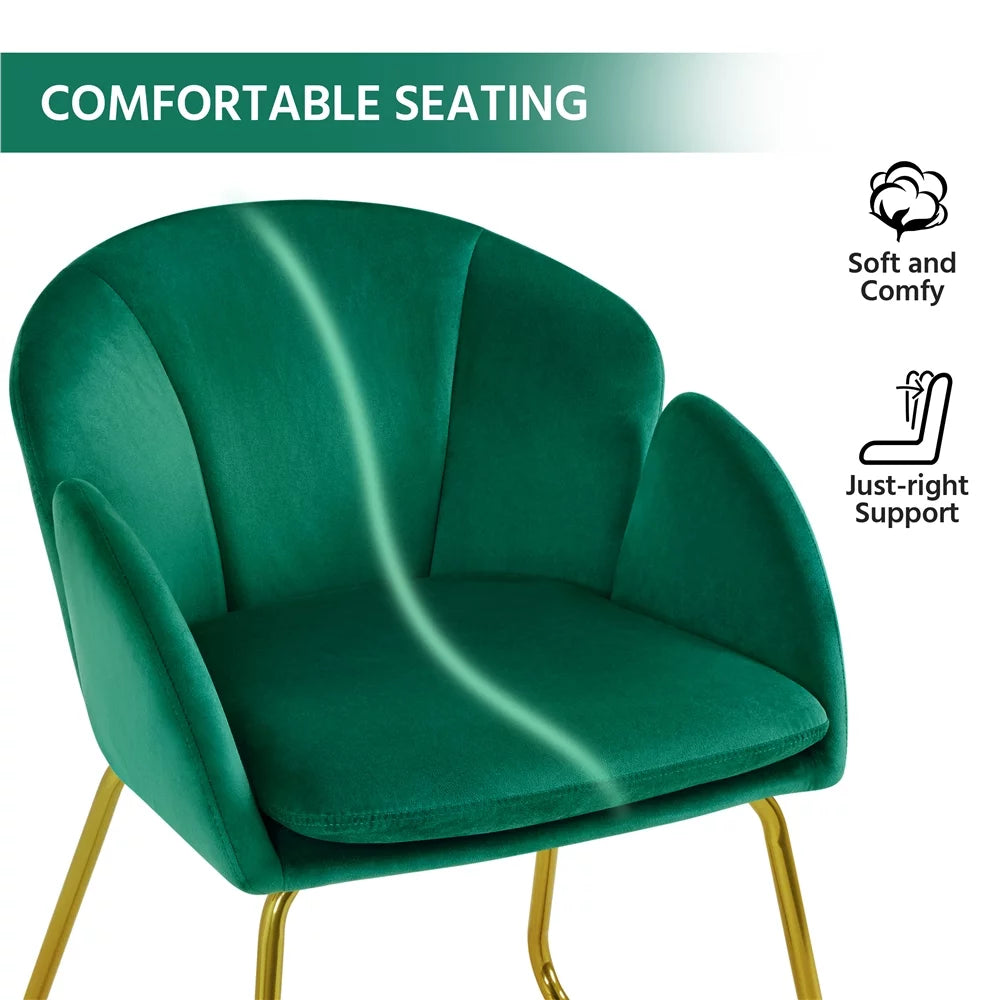 Green Velvet Armchair with Golden Metal Legs B8482