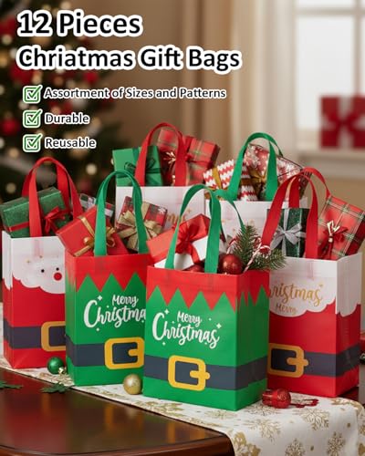 12PC Non-Woven Christmas Tote Bags with Handles M6457