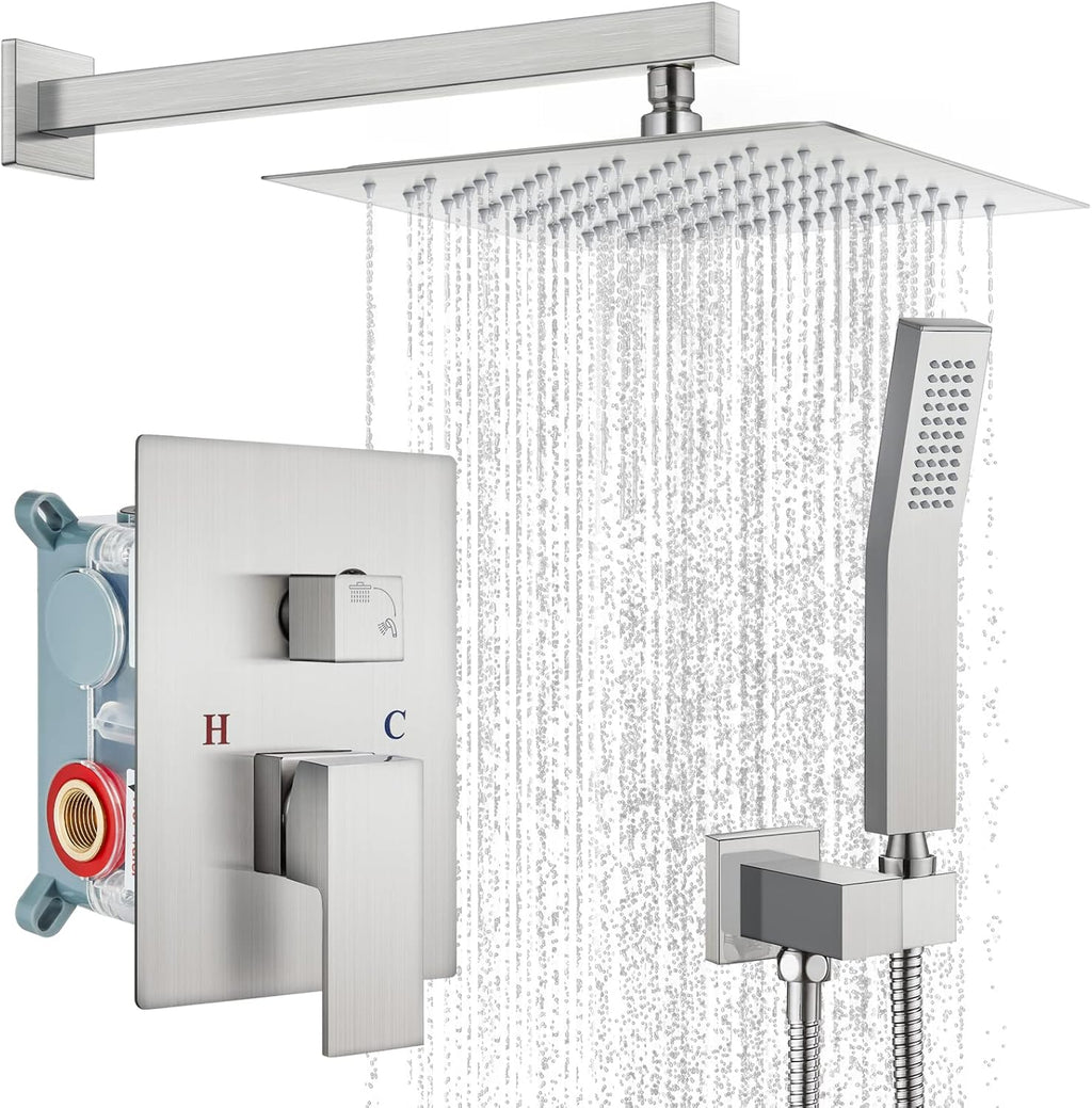 Matte Black 10 inch Square Shower Head Hand Held Shower Complete Combo Set Wall Mounted B6066