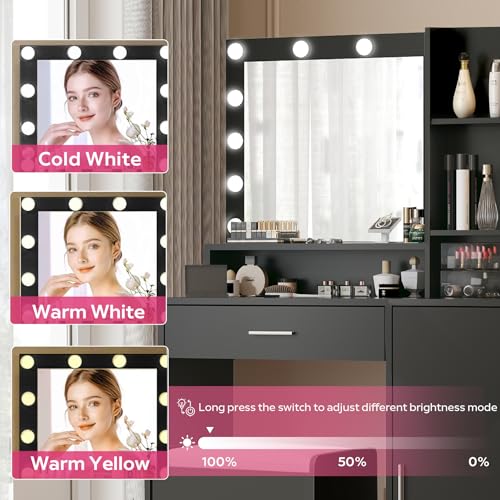 White Vanity Desk with Mirror and Light Y694