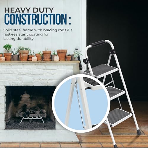 3 Step White Folding Step Stool Z725870