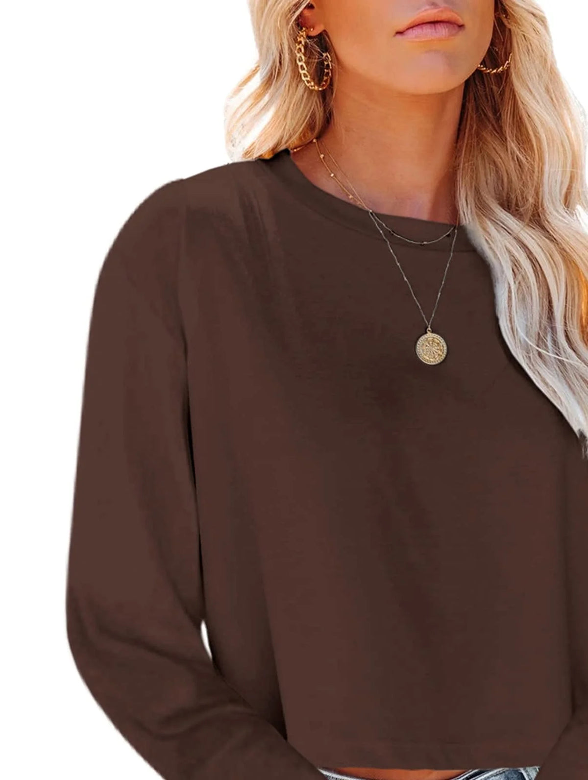 Women Long Sleeve Cropped T-Shirts Solid Tops S-2XL M148225