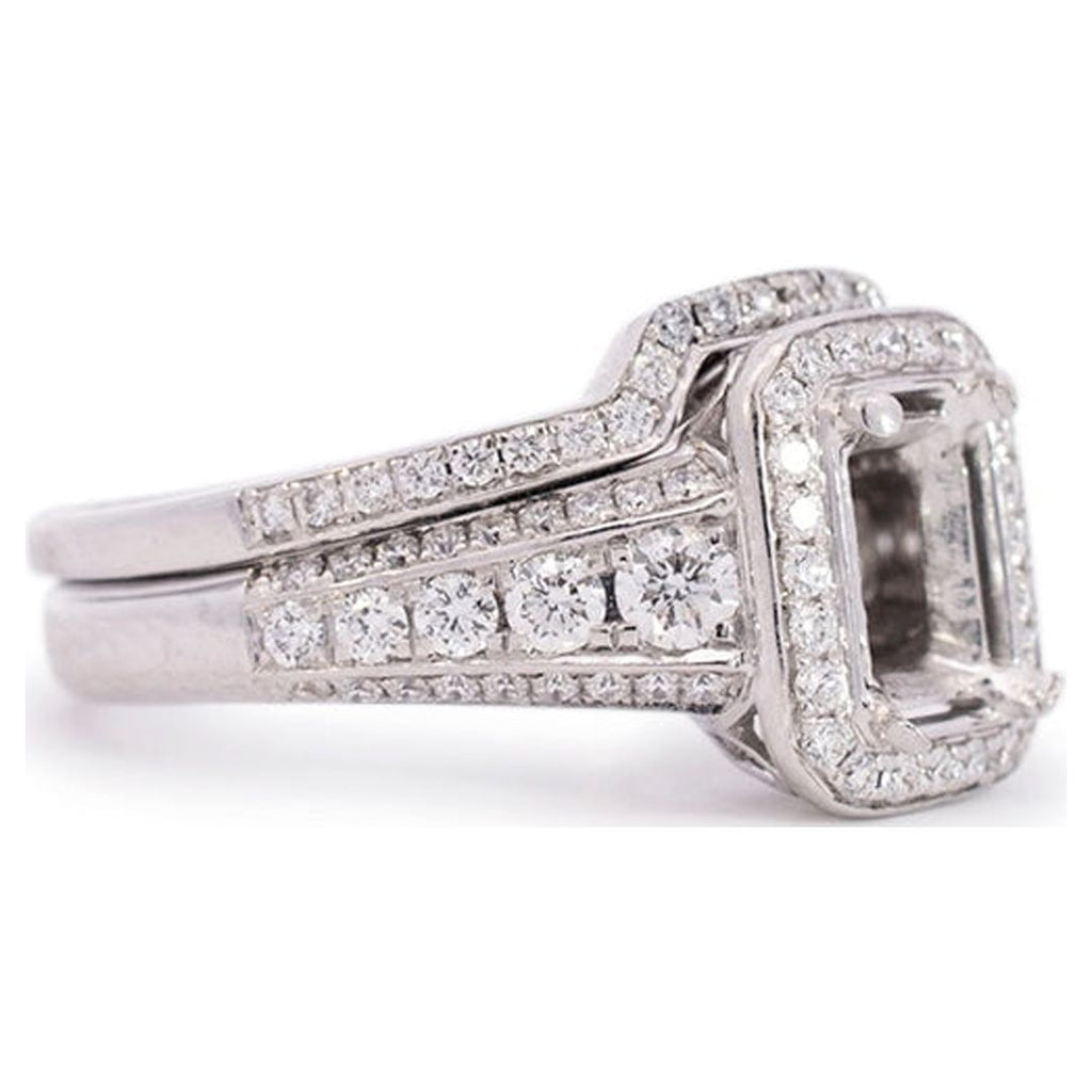 18K White Gold Rectangle Halo Diamond Engagement Ring O3525