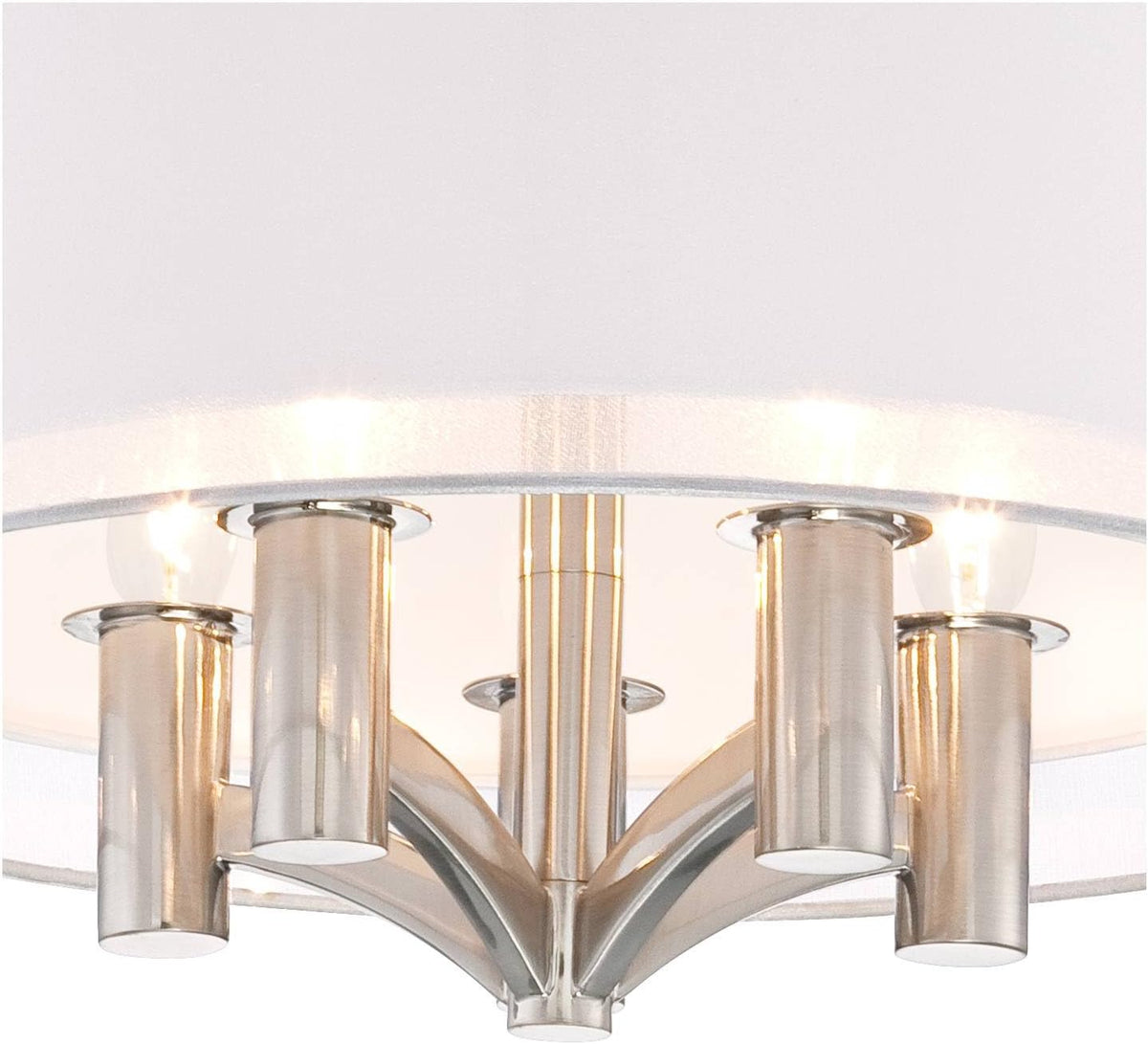 Semi Flush Mount Ceiling Light Brushed Nickel 18 Wide 5-Light White Linen Double Drum Shade S184