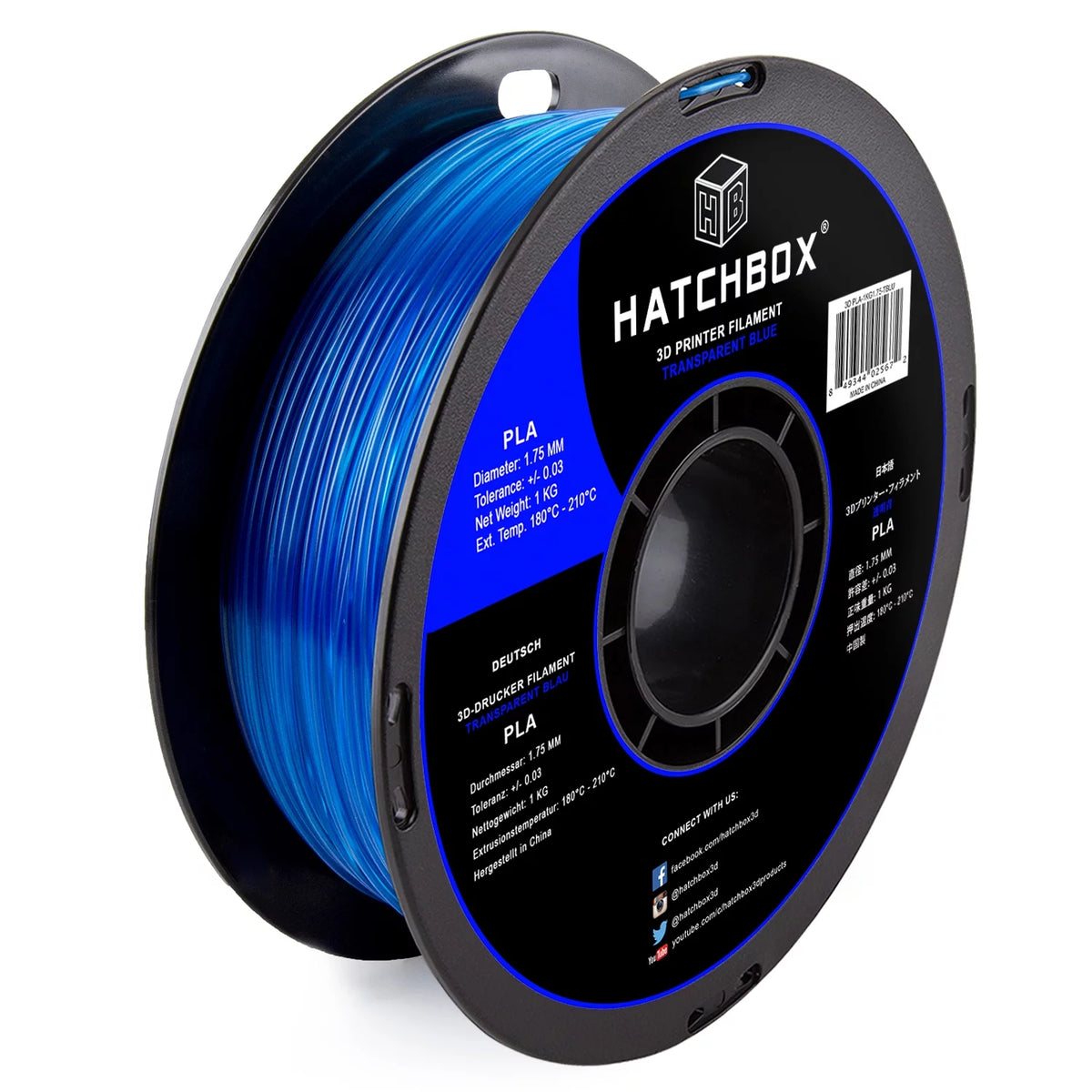 PLA 3D Printer Filament 1.75 mm 1 kg Spool Transparent Blue N1615