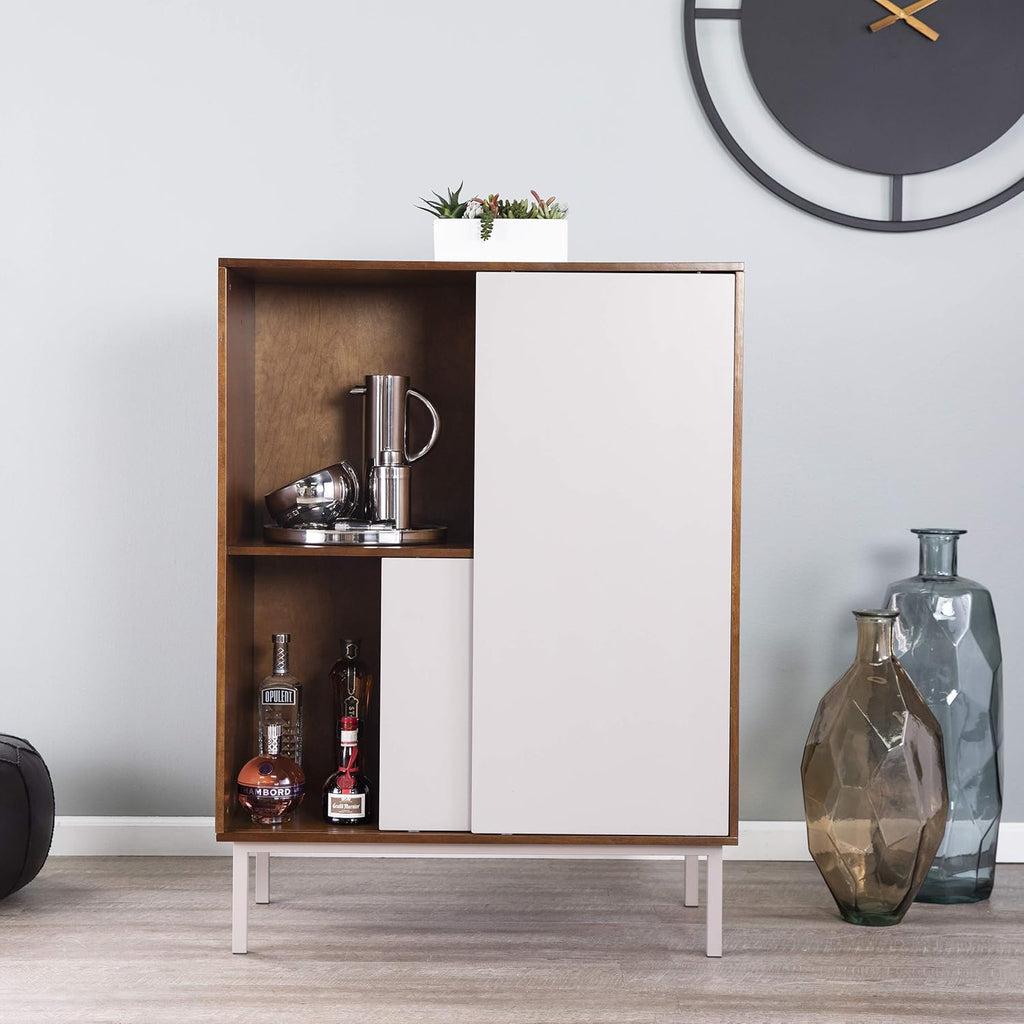 Two Tone Sliding Door Cabinet with Shelves O21091