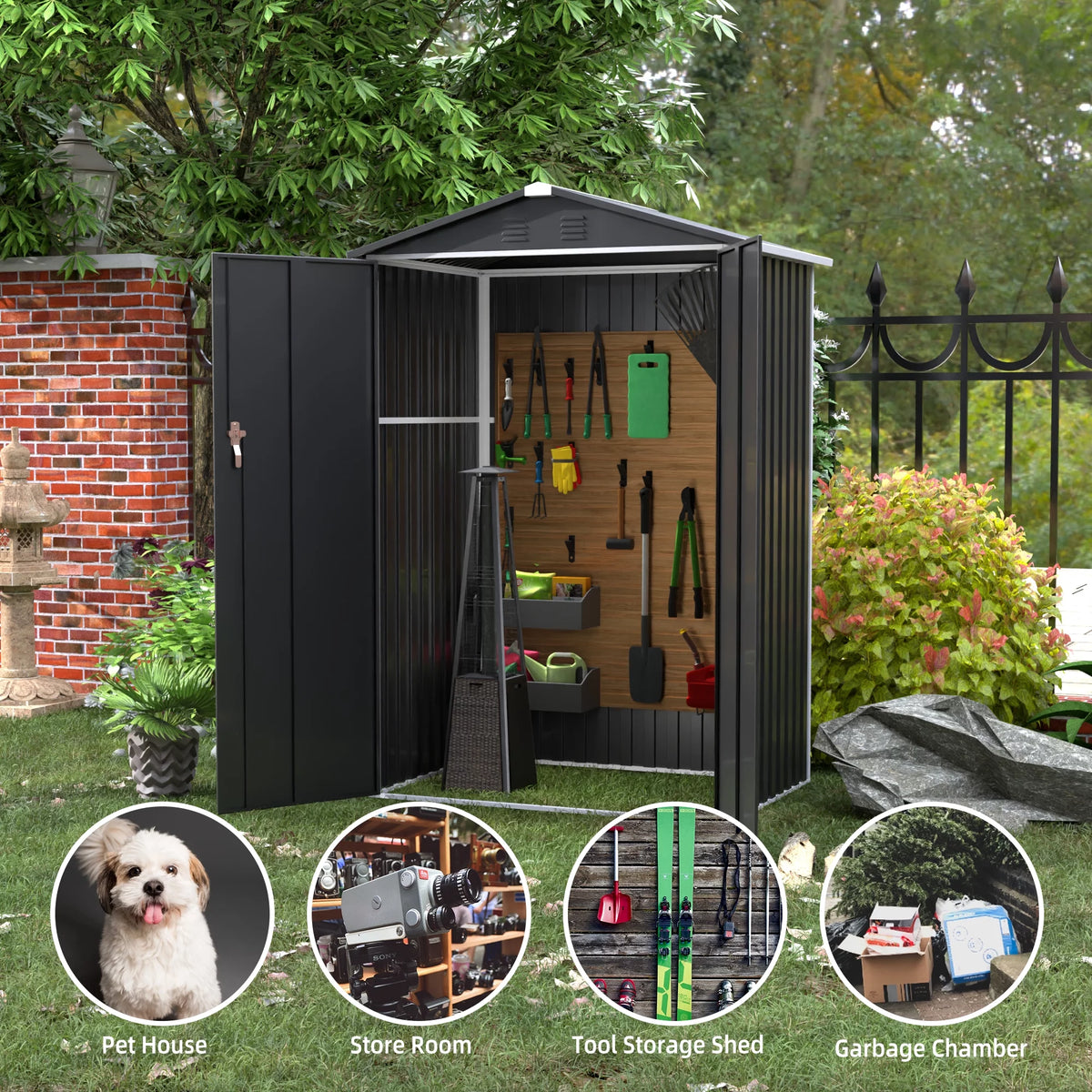 Metal Outdoor Storage Shed 4FT x 3FT Black M12780