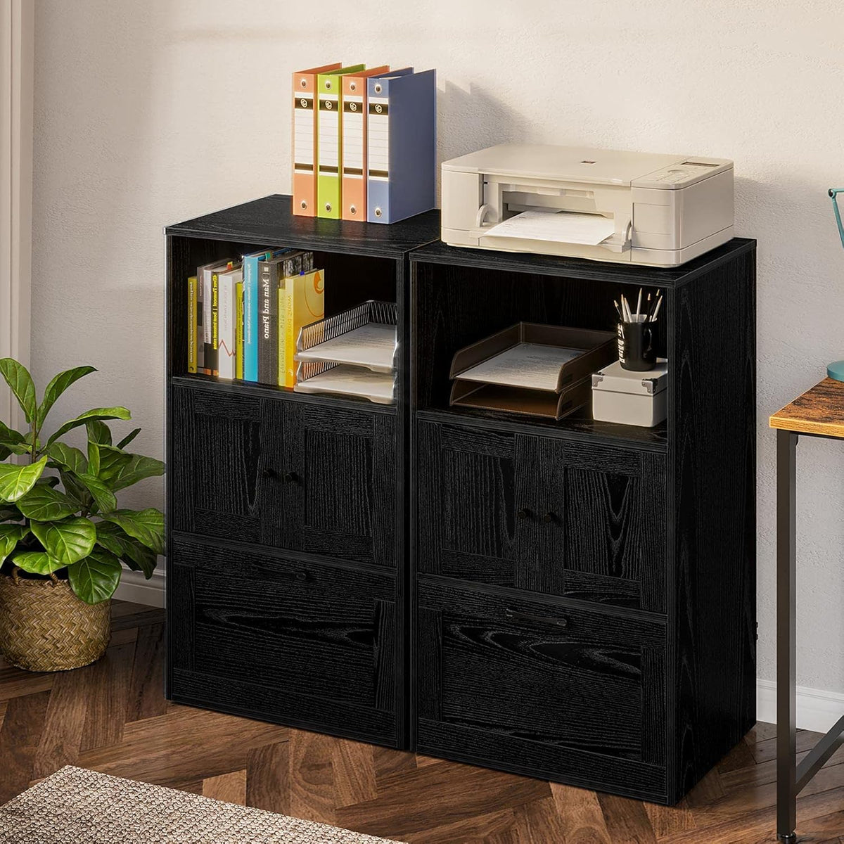 Black File Cabinet with Drawer and Storage Shelf B841020