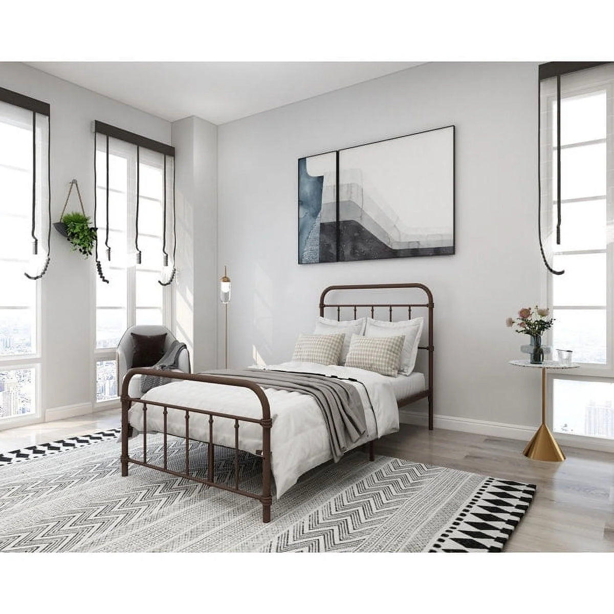 Metal Twin Bed Frame with Headboard and Footboard P59568