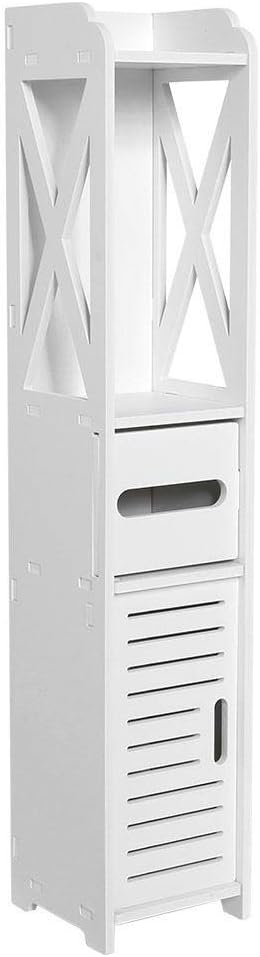 White Bathroom Floor Cabinet Storage Organizer, 31.5 x 6.1 x 5.9 inch J25638