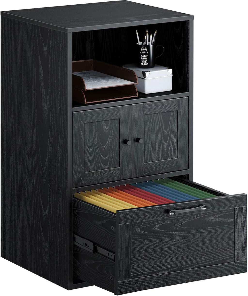 Black File Cabinet with Drawer and Storage Shelf B841020