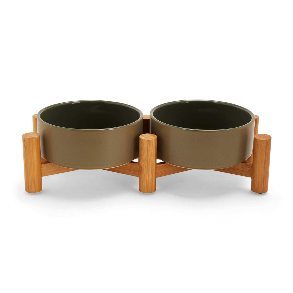 Ceramic & Bamboo Elevated Dog Double Diner Z34971